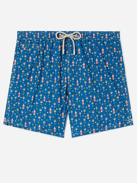 Navy Lighting Micro swim shorts with all-over cocktail print
