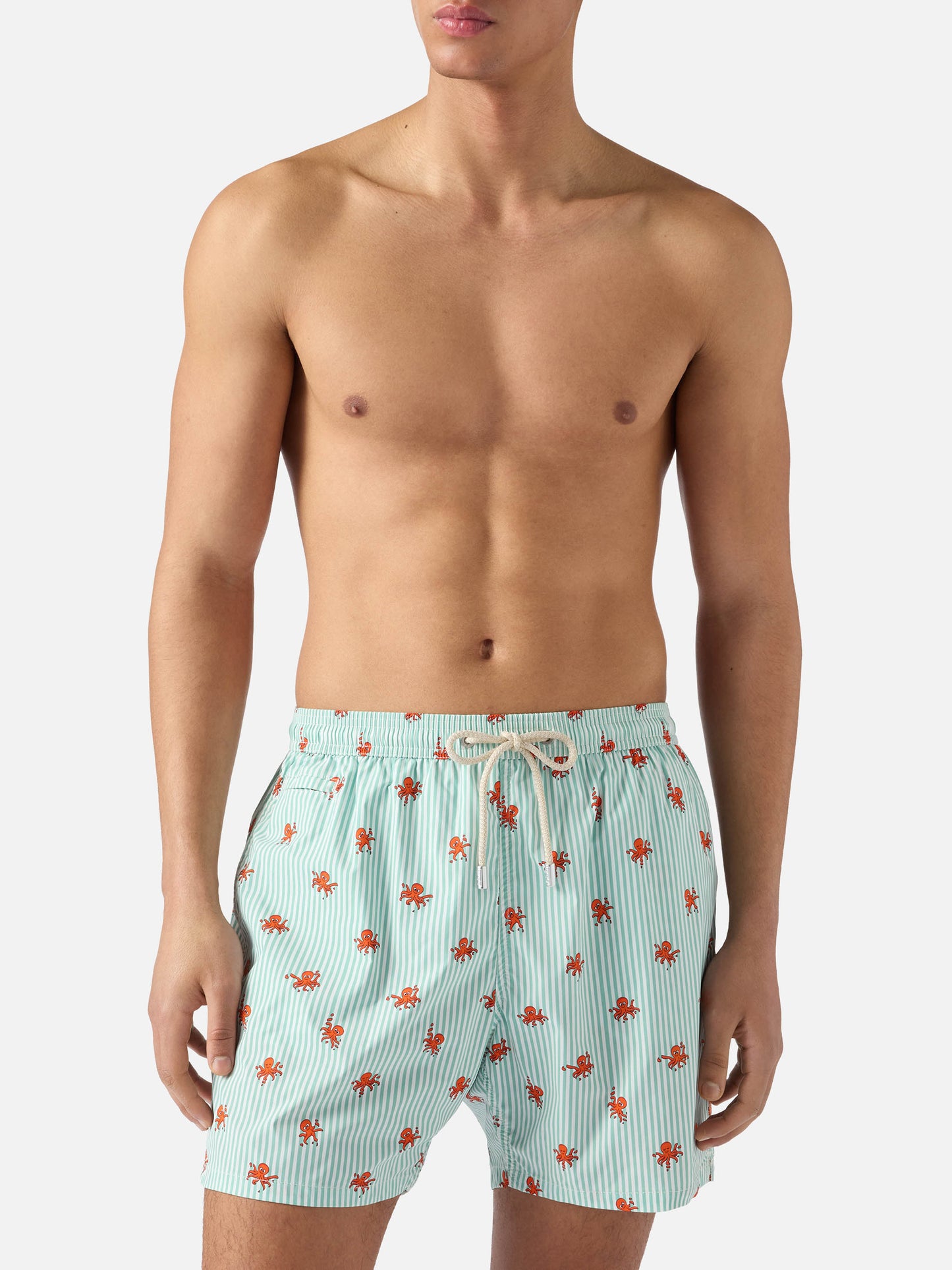 Short de bain micro Lighting à rayures vertes avec imprimé pieuvres all-over 