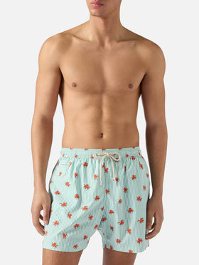 Short de bain micro Lighting à rayures vertes avec imprimé pieuvres all-over 