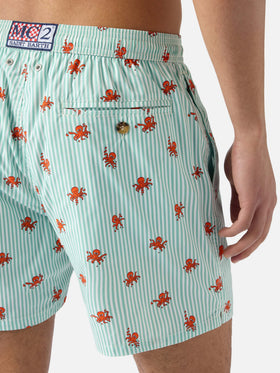 Short de bain micro Lighting à rayures vertes avec imprimé pieuvres all-over 
