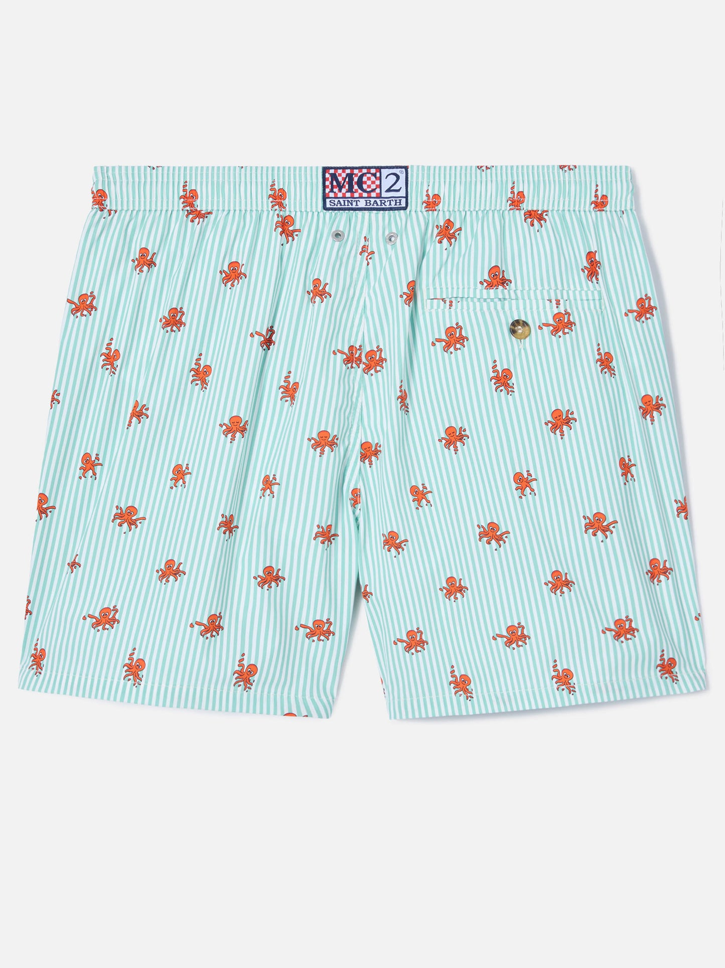 Short de bain micro Lighting à rayures vertes avec imprimé pieuvres all-over 