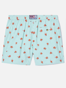 Short de bain micro Lighting à rayures vertes avec imprimé pieuvres all-over 