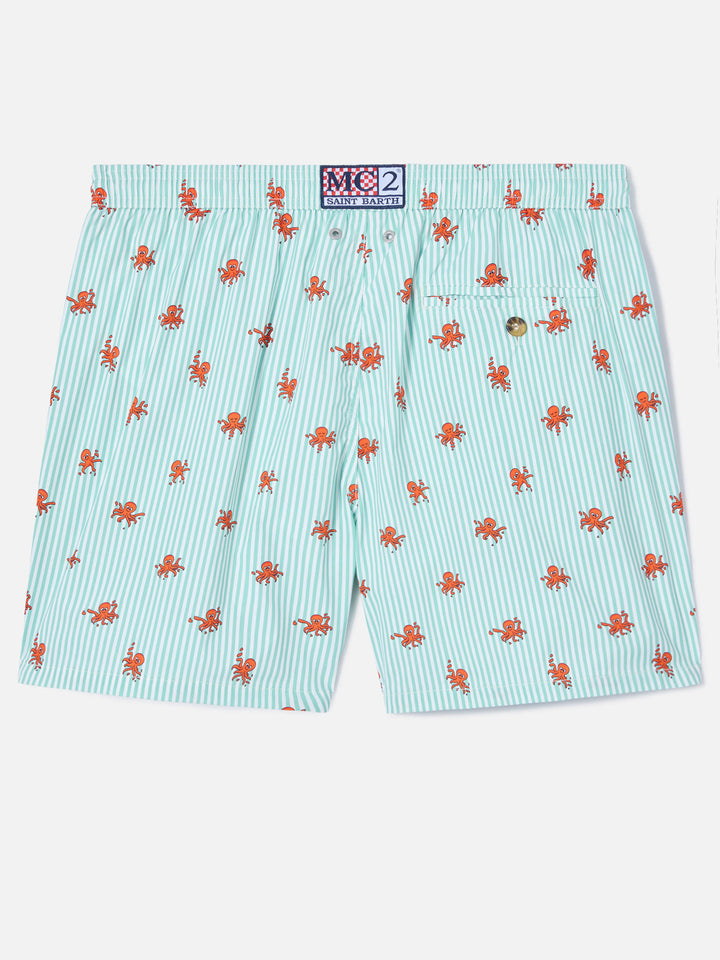 Costume mare Lighting Micro a righe verdi con stampa polpi all-over