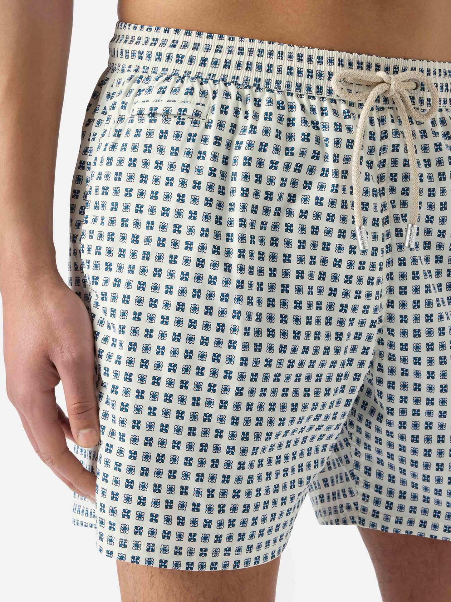 Short de bain Lighting Micro blanc avec imprimé géométrique all-over 