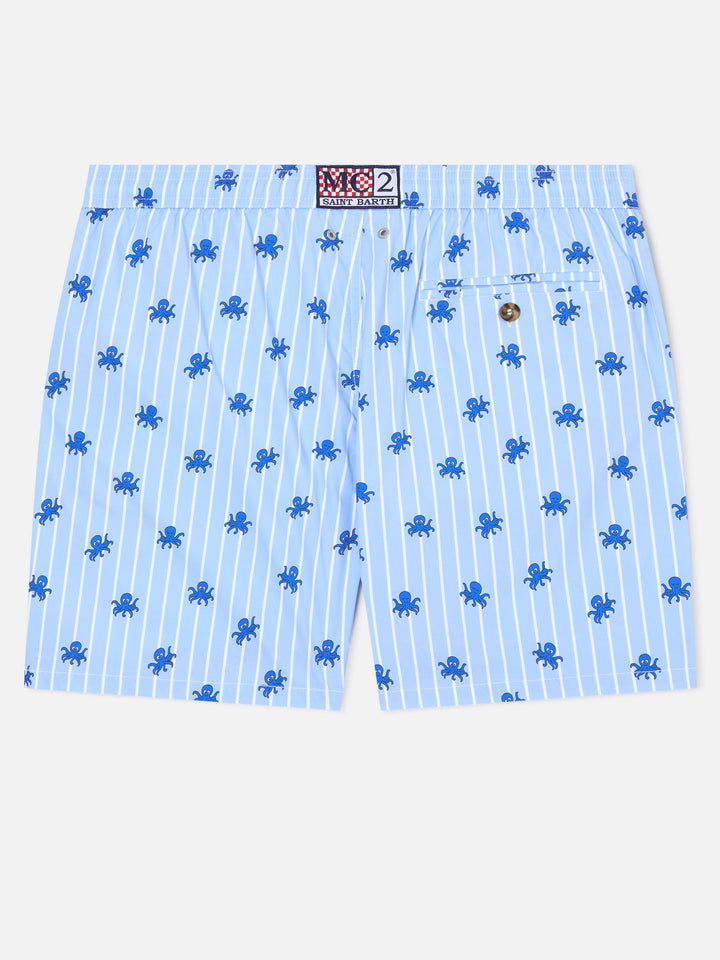 Blue striped Lighting Micro swim shorts with all-over octopus print
