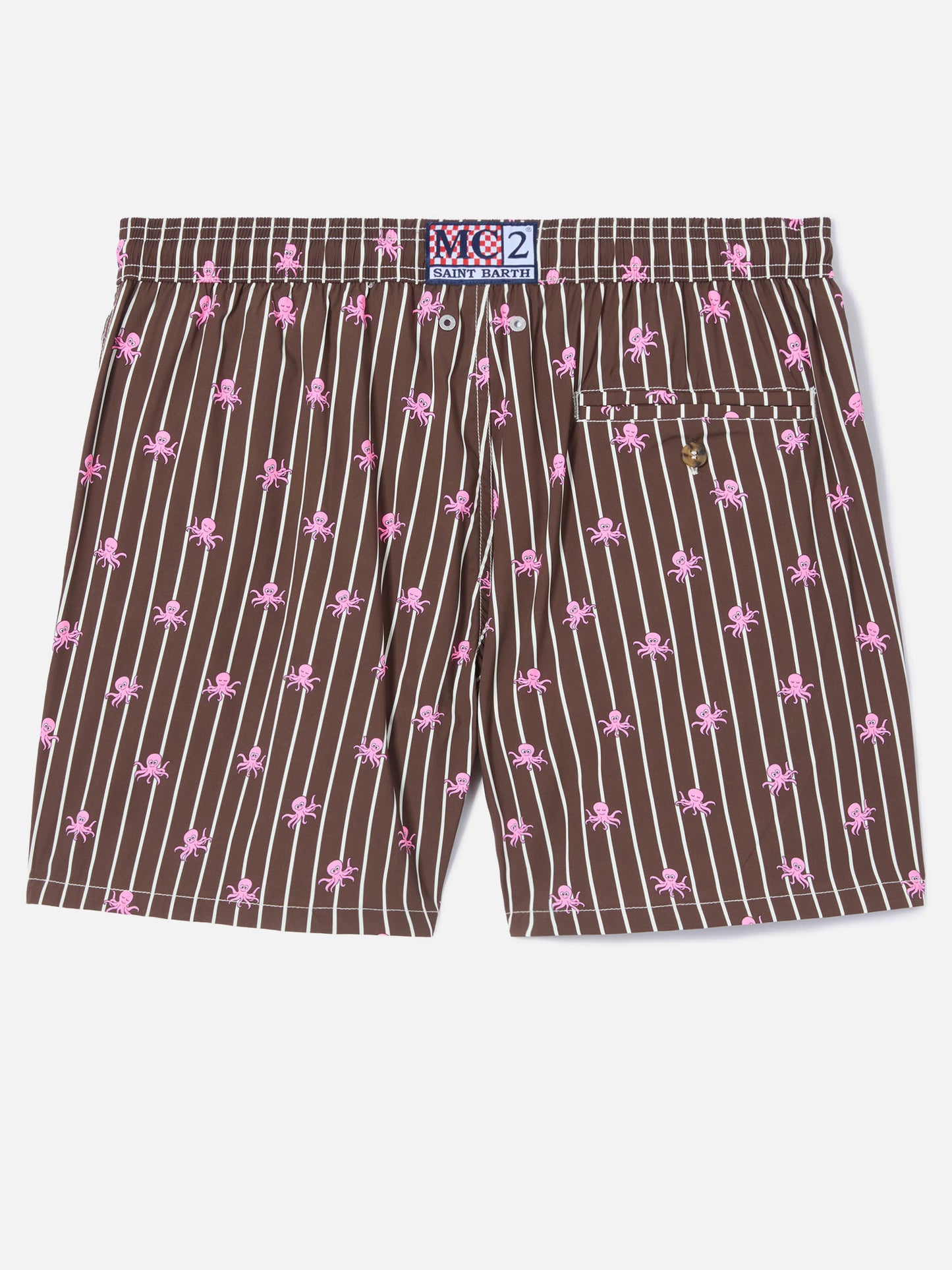 Short de bain micro Lighting à rayures marron avec imprimé pieuvres all-over 