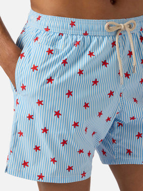 Light blue Lighting Micro Stretch swim shorts with Starfish Stripes all-over print