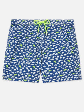 Navy blue Lighting Micro swim shorts with all-over shark print