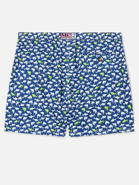Navy blue Lighting Micro swim shorts with all-over shark print