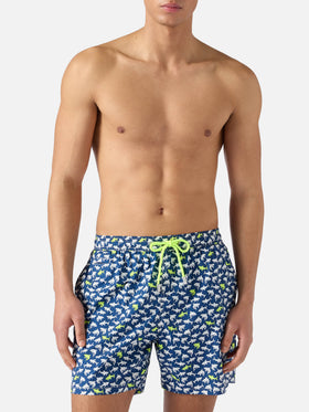 Navy blue Lighting Micro swim shorts with all-over shark print