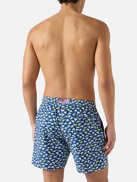 Navy blue Lighting Micro swim shorts with all-over shark print