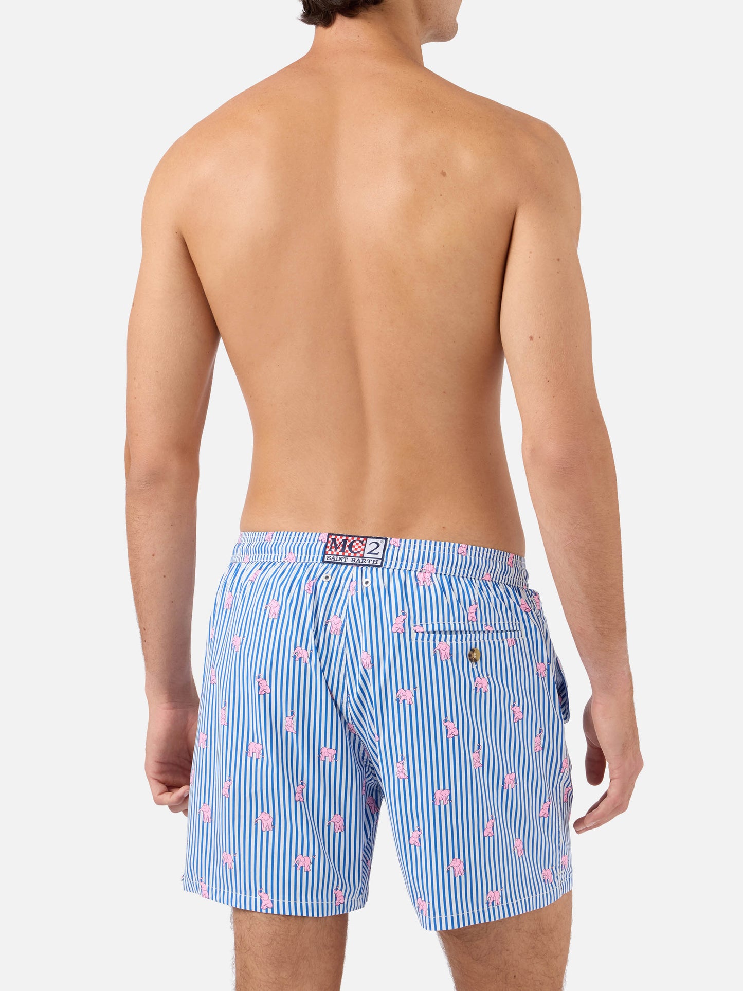 Navy Lighting Micro swim shorts with all-over elephant print
