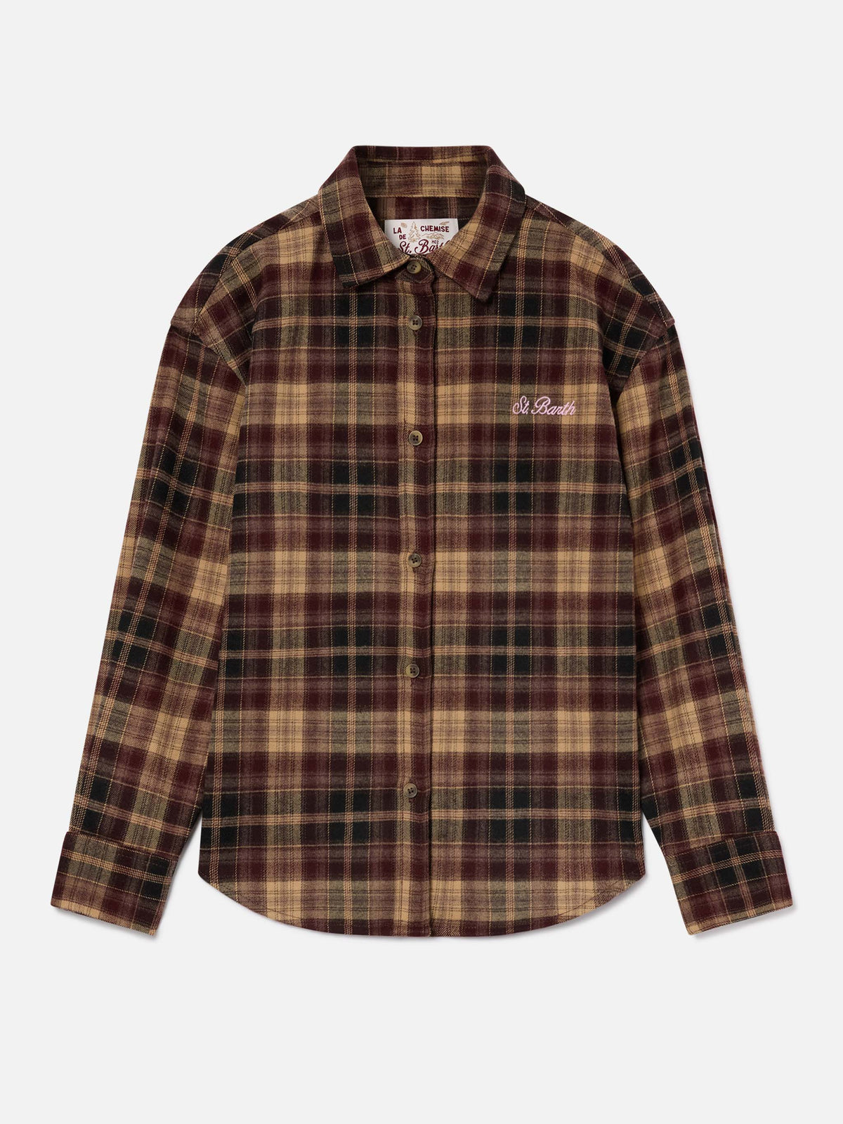 Chemise en flanelle Lully marron avec broderie au dos Hello Kitty | Special edition 