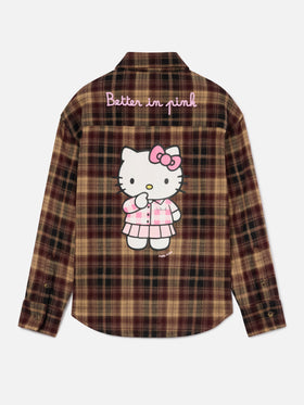 Chemise en flanelle Lully marron avec broderie au dos Hello Kitty | Special edition 