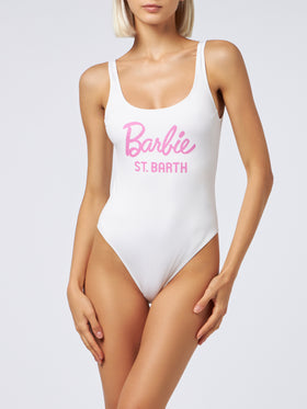 Woman scoopback one piece swimsuit Lora with Barbie logo | BARBIE SPECIAL EDITION - MC2 Saint Barth