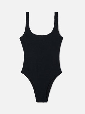 Bañador entero Lora en tejido crinkle negro 
