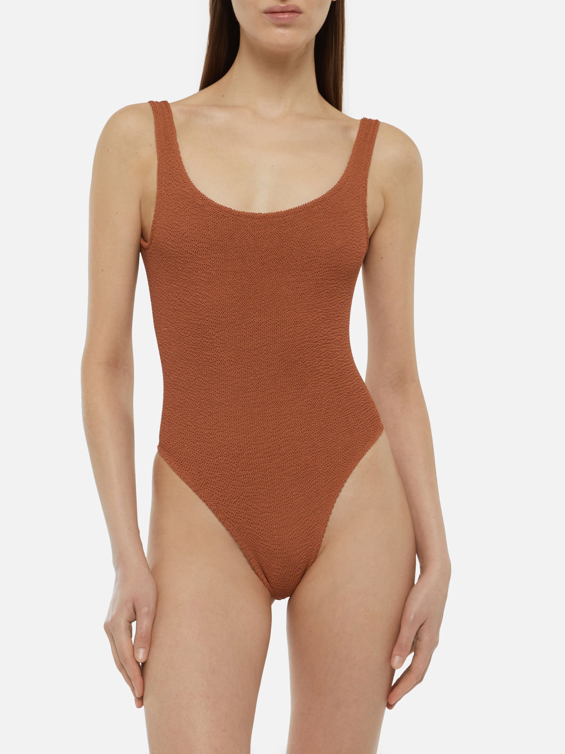 Lora camel brown crinkle one-piece swimsuit - MC2 Saint Barth