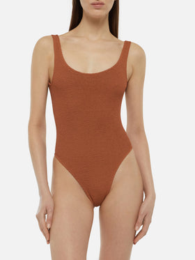 Lora camel brown crinkle one-piece swimsuit - MC2 Saint Barth