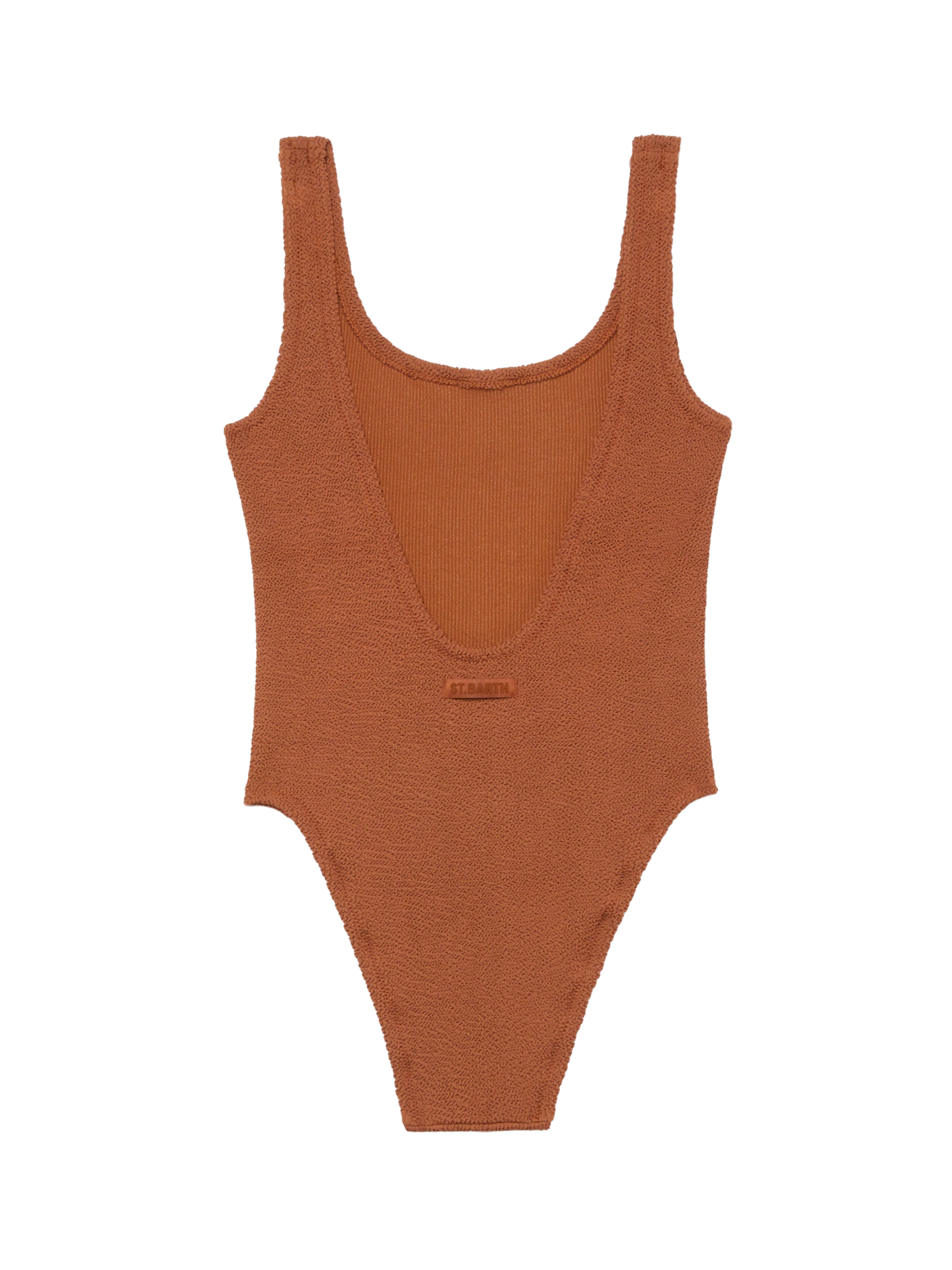 Lora camel brown crinkle one-piece swimsuit - MC2 Saint Barth