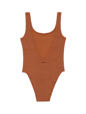 Lora camel brown crinkle one-piece swimsuit - MC2 Saint Barth