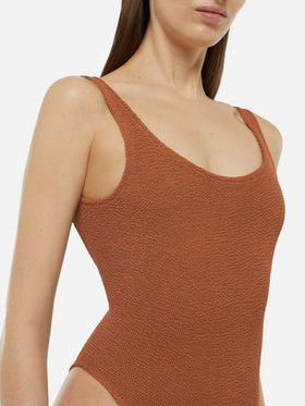 Lora camel brown crinkle one-piece swimsuit - MC2 Saint Barth