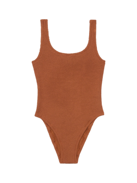 Lora camel brown crinkle one-piece swimsuit - MC2 Saint Barth