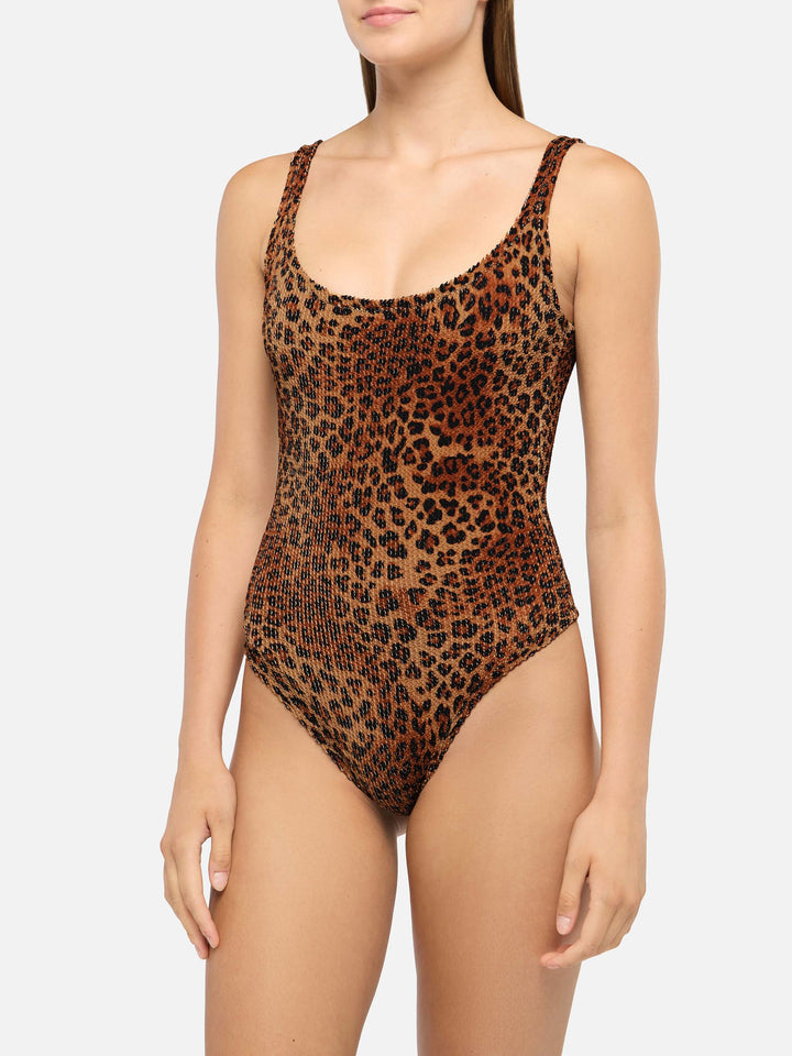 Lora Crinkle-Badeanzug mit Animalier-Print
