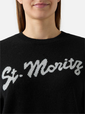 Louise cashmere sweater in black with St. Moritz rhinestone appliqué
