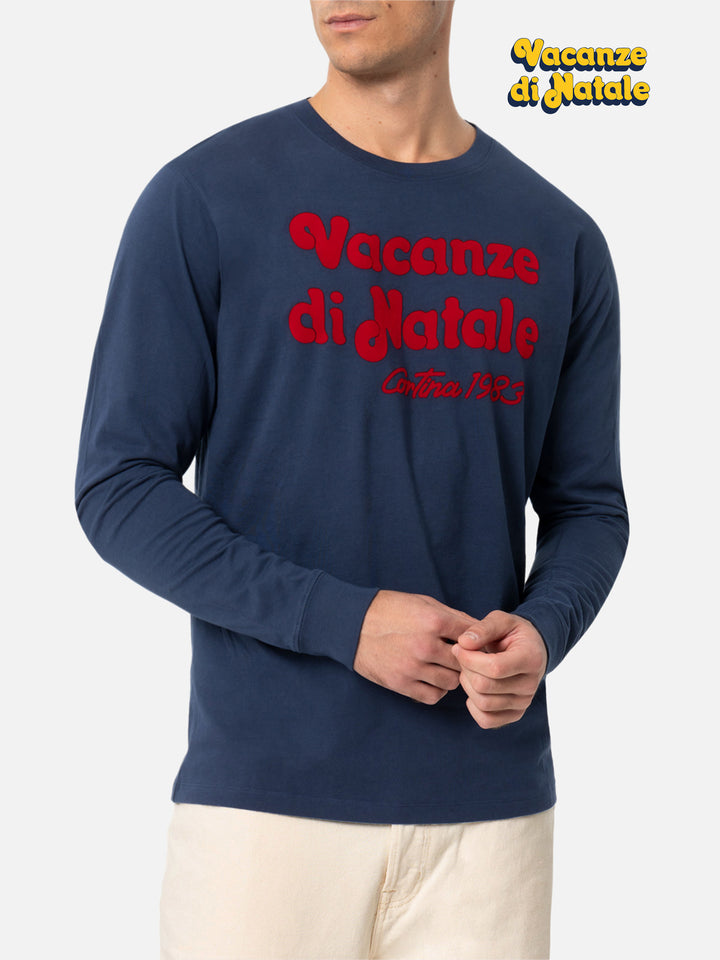 Man blue t-shirt Luton with Vacanze di Natale film logo print | VACANZE DI NATALE SPECIAL EDITION