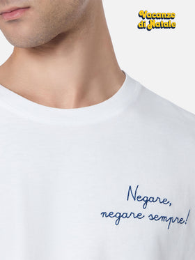 Mann weißes T-Shirt Luton mit Negare, negare sempre! Stickerei | VACANZE DI NATALE SONDERAUSGABE