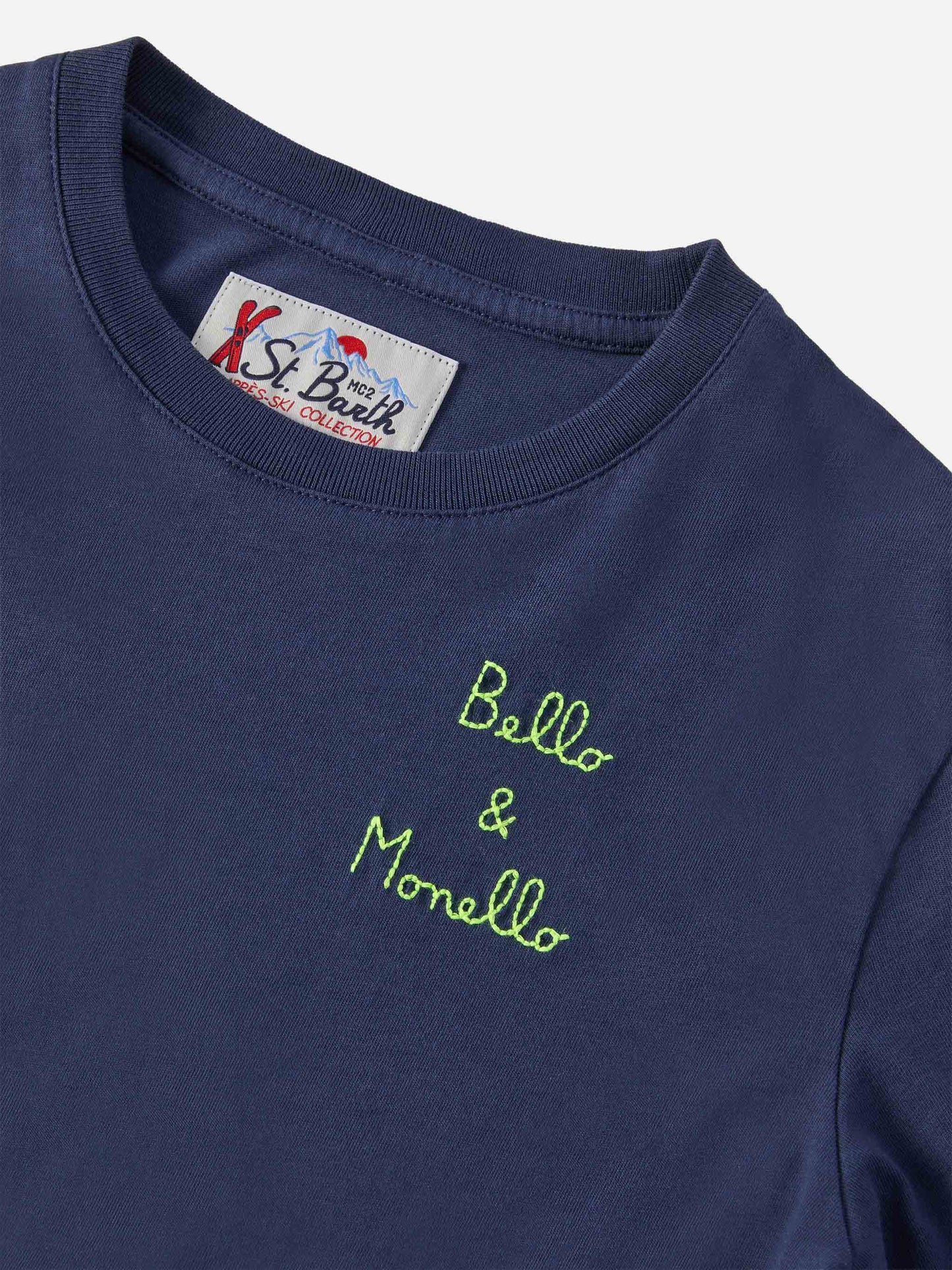 Luton long-sleeve cotton T-shirt in blue with Bello e Monello embroidery