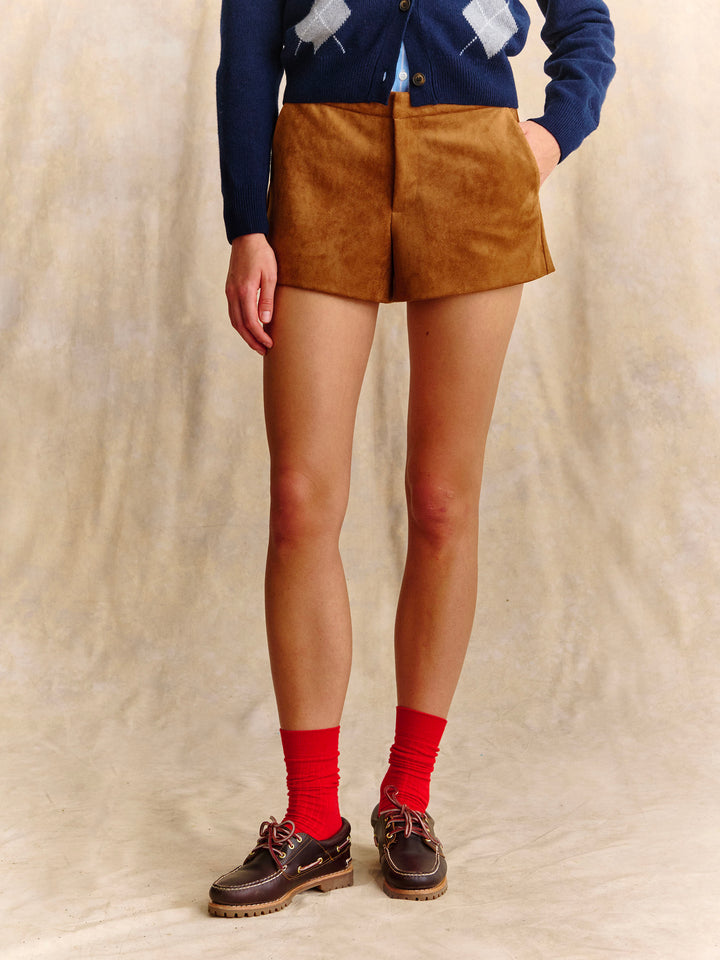 Camel Elva suede shorts