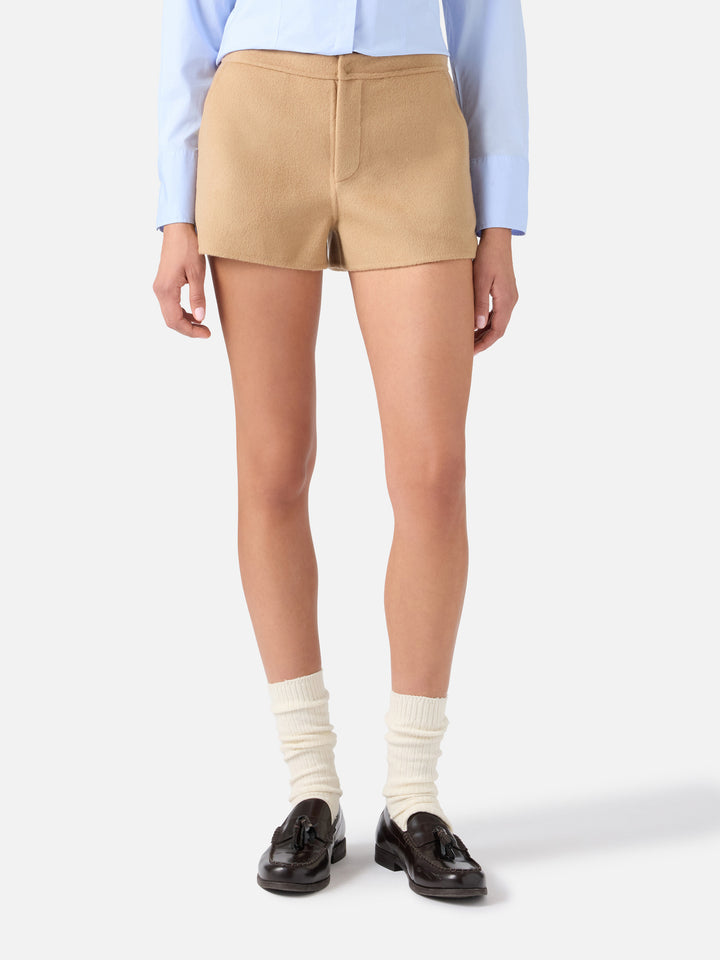 Short en mélange de laine double tissu Elva beige 