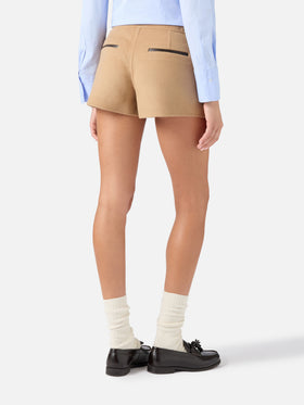 Shorts Elva beige en doble tejido de mezcla de lana 