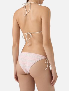 Bikini triangle Levyne en tissu raschel à imprimé floral rose et crème 