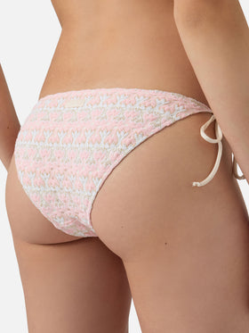 Bikini triangle Levyne en tissu raschel à imprimé floral rose et crème 