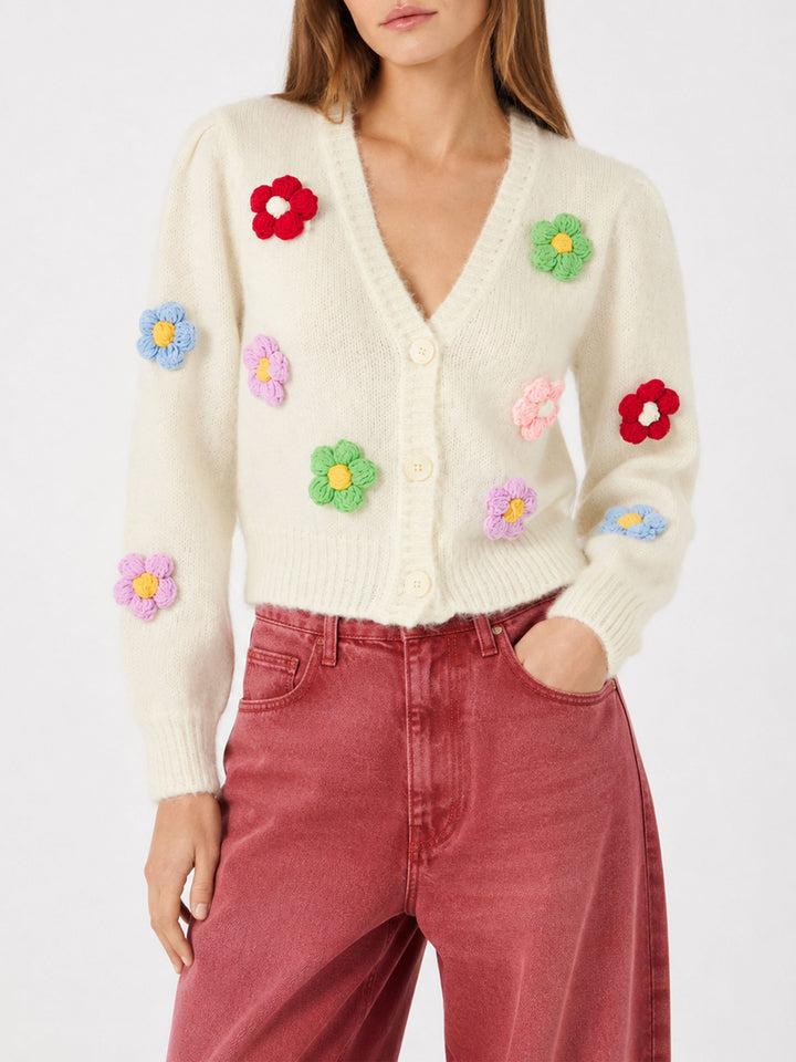 Lyza Soft cropped cardigan with daisy appliqués