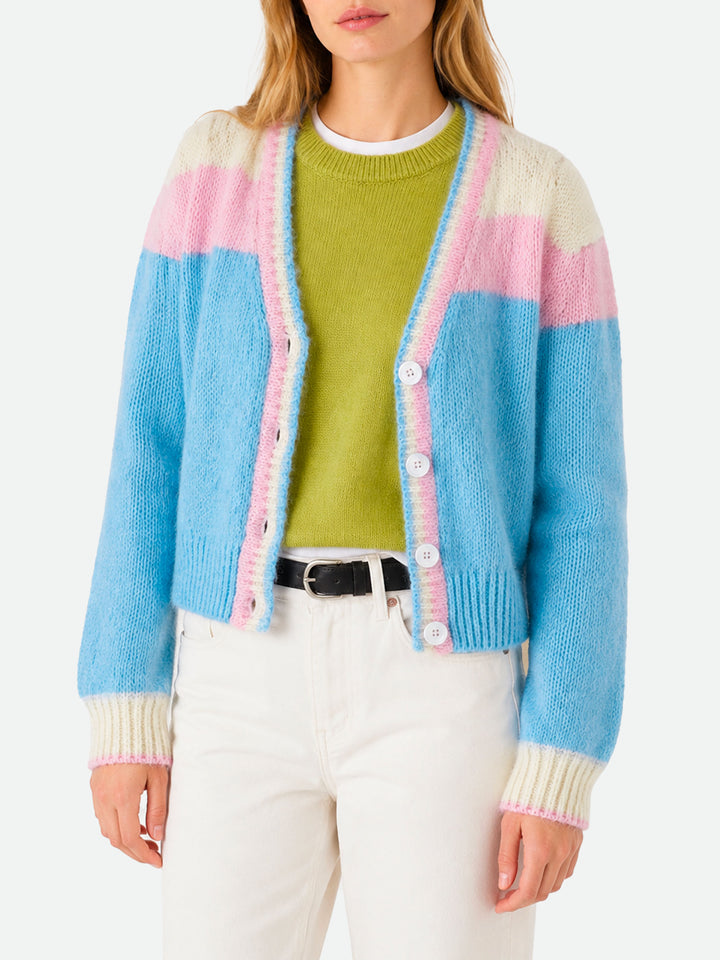 Brushed knit crop cardigan with puff sleeves