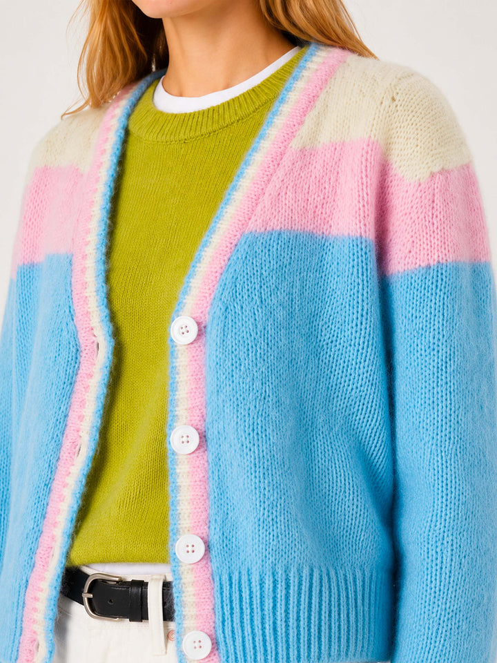 Brushed knit crop cardigan with puff sleeves