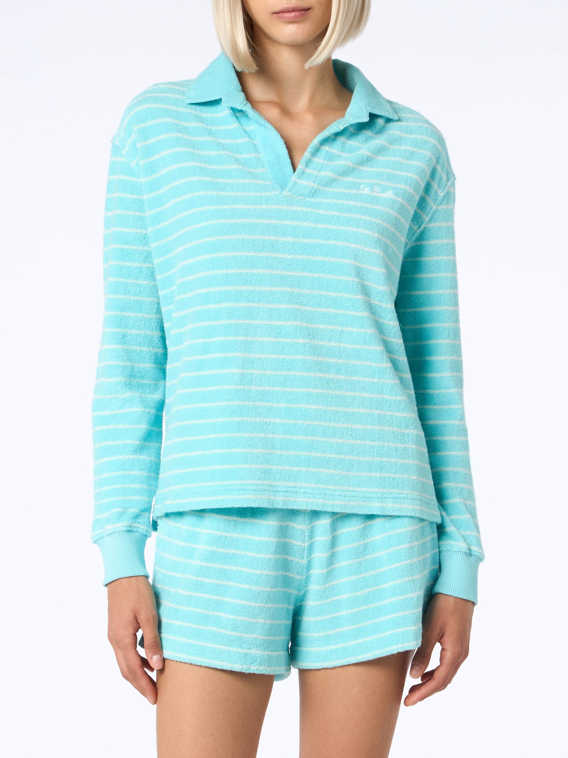 Light blue terry striped sweatshirt Magda - MC2 Saint Barth