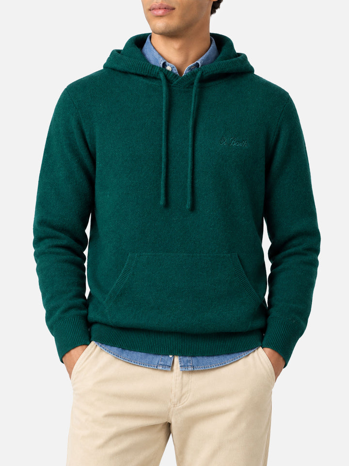 Pull à capuche Mahony en laine couleur unie british green 