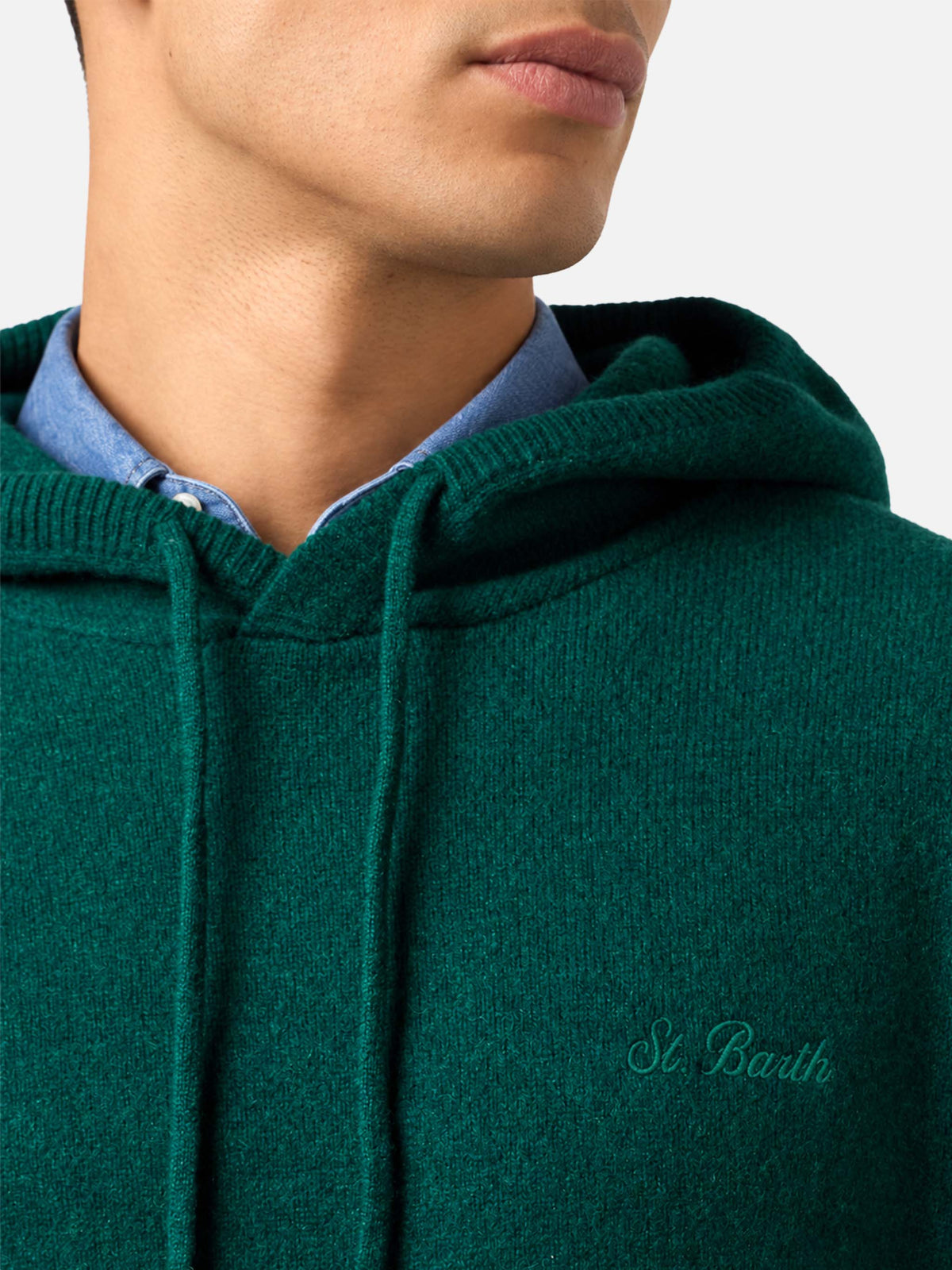 Dark green Mahony lambswool crewneck sweater with logo embroidery
