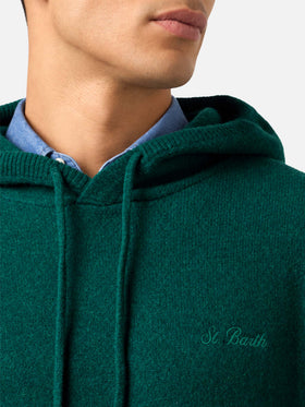 Dark green Mahony lambswool crewneck sweater with logo embroidery