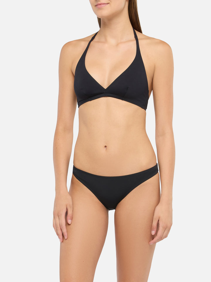 Schwarze Badehose mit hoher Taille „Maia“ – schwarzes Dreiecks-Bralette-Oberteil „Gaia“