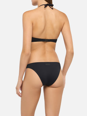 Schwarze Badehose mit hoher Taille „Maia“ – schwarzes Dreiecks-Bralette-Oberteil „Gaia“