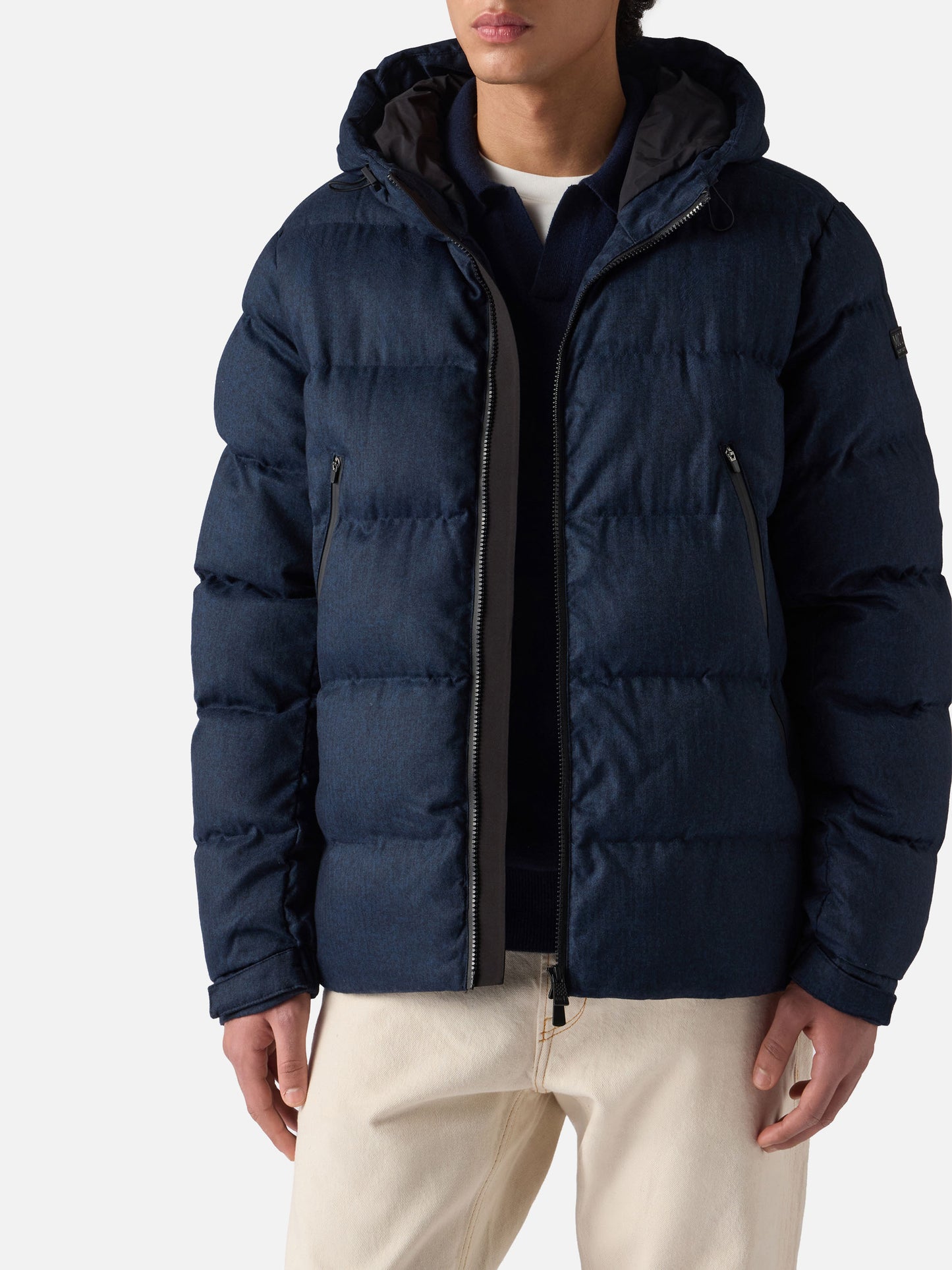 Marineblaue Steppjacke aus Flanell mit Kapuze für Herren von Maier