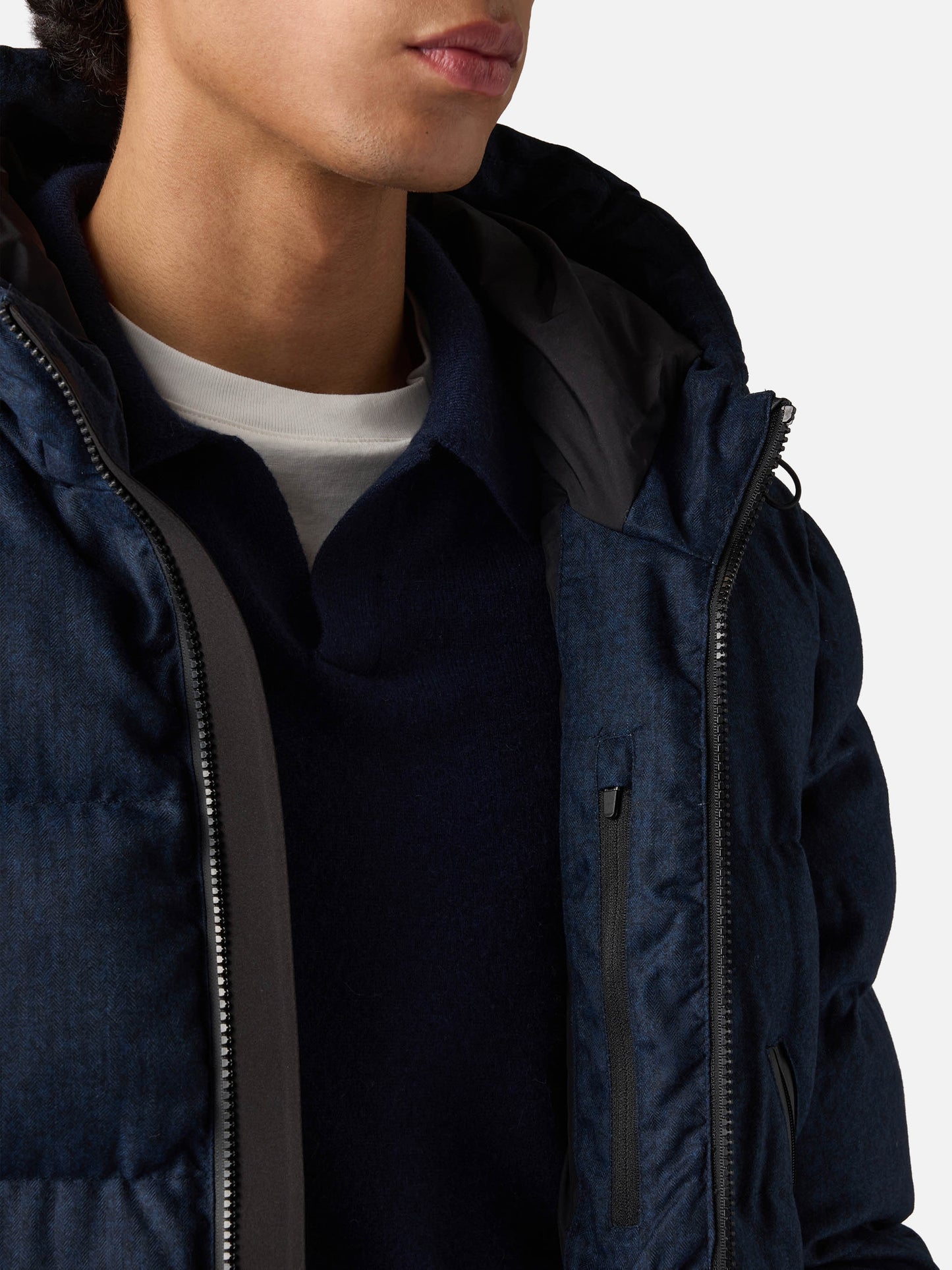Marineblaue Steppjacke aus Flanell mit Kapuze für Herren von Maier