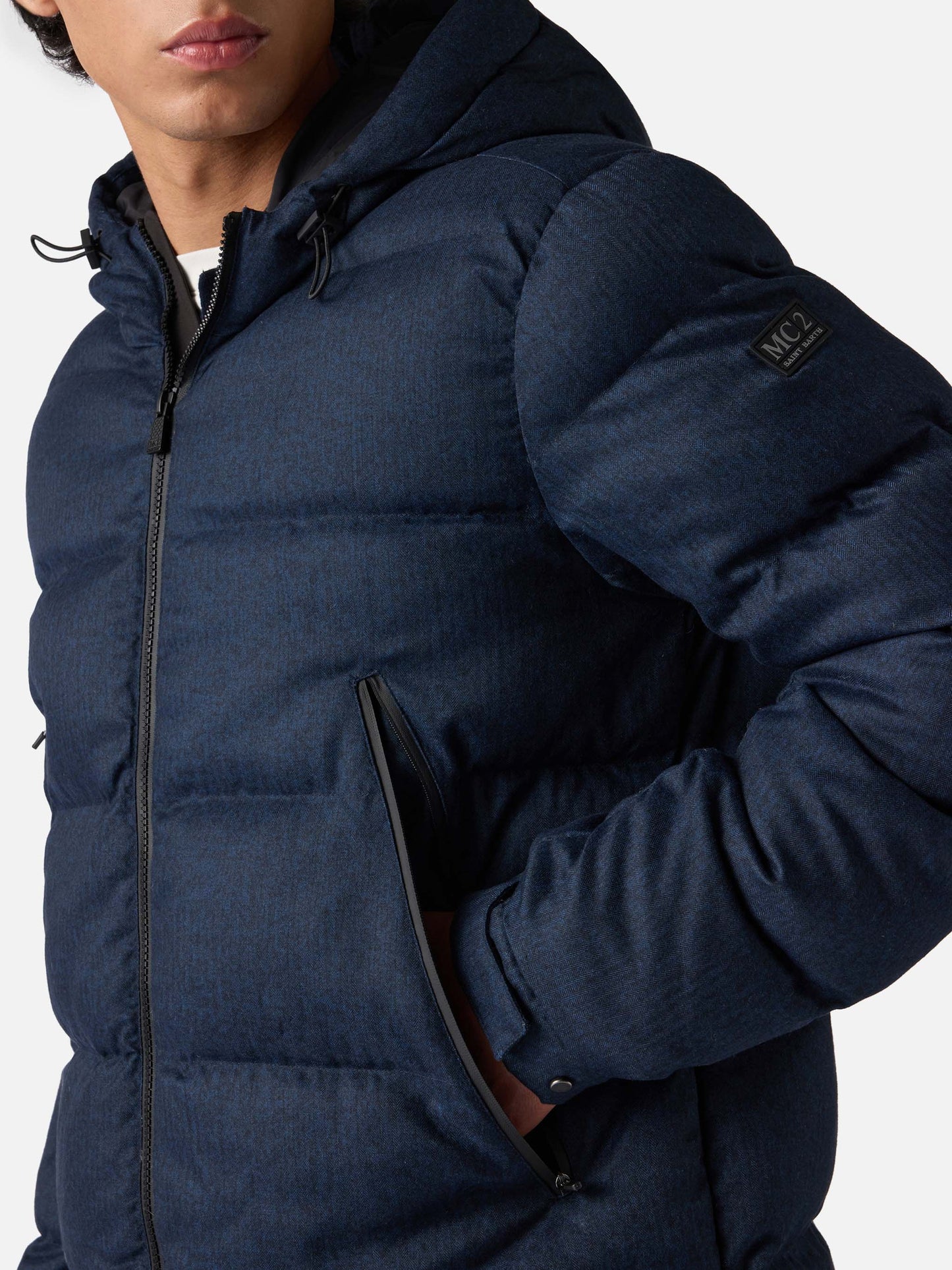 Marineblaue Steppjacke aus Flanell mit Kapuze für Herren von Maier