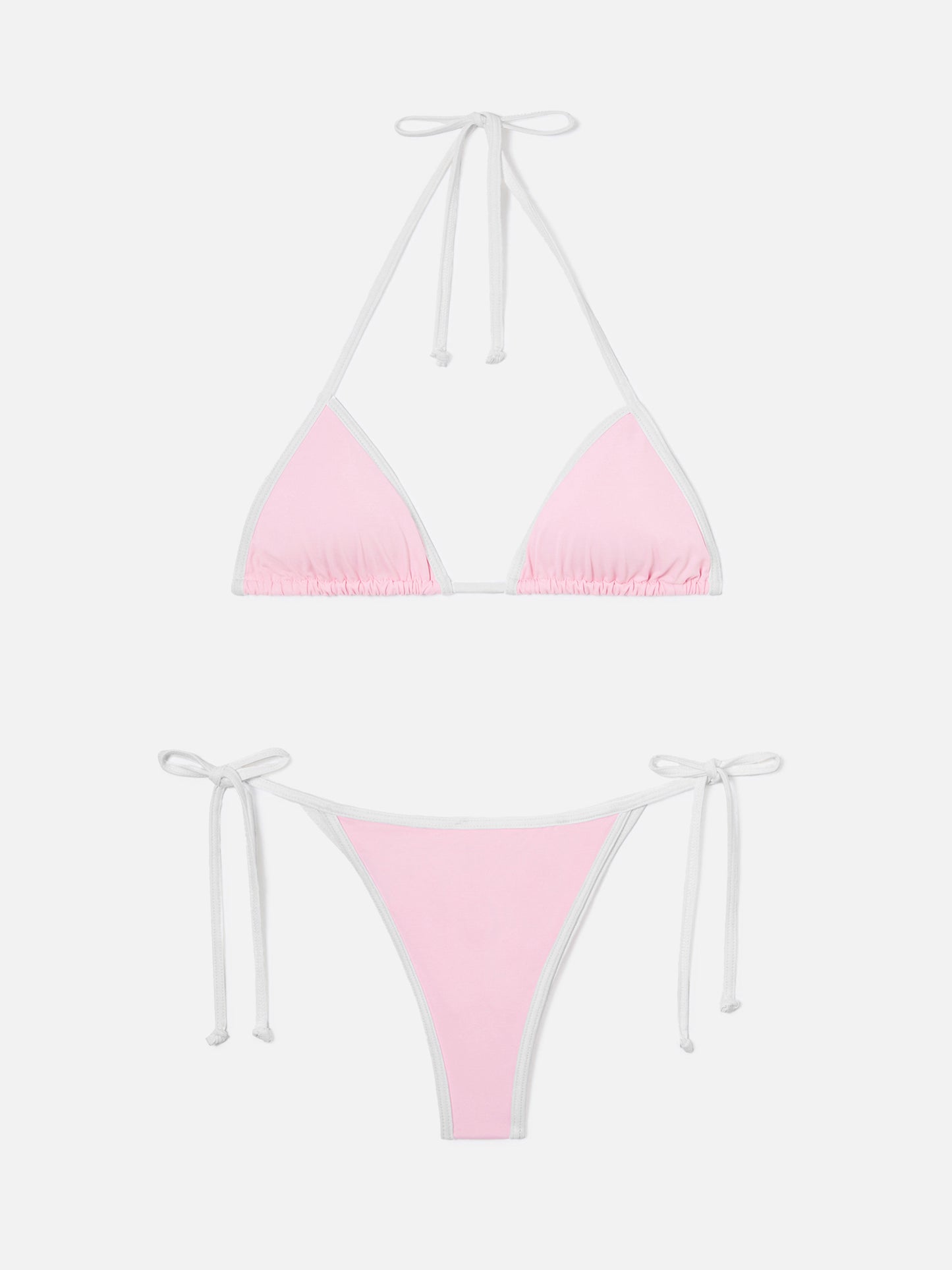Leah Marielle Bikini in Hellrosa und Weiß mit kontrastierenden Abschlüssen 