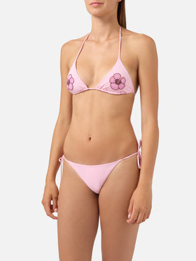 Bikini Maleah triangle in pink with floral bead embellishments